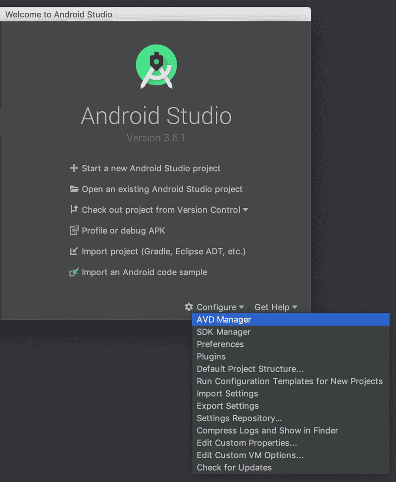 Android Studio AVD manager dropdown